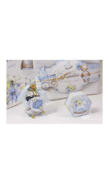Trusou botez cu ursuleti ponei si flori albastre Teddy Bear Blue 16